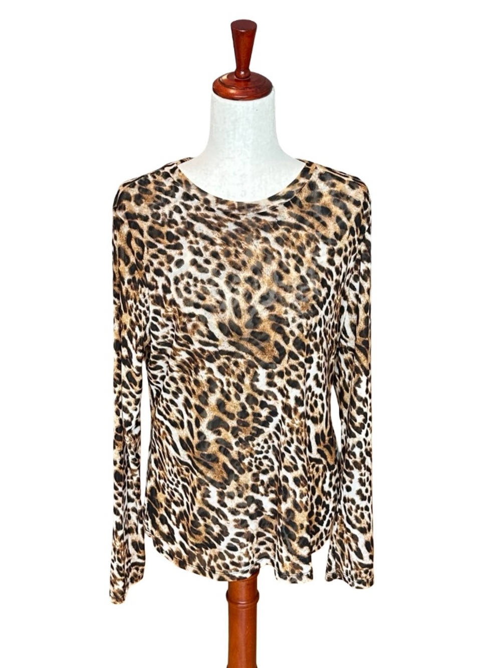I.N.C. Long Sleeve Sheer Crew Neck Pullover Blouse Top Leopard Print Size XL